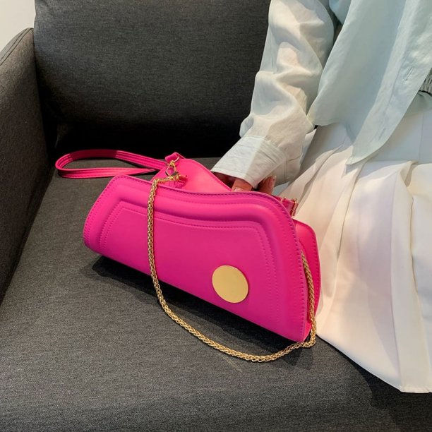 Bolso de axila de PU para mujer Bolsos de mujer sólidos retro Bolso de hombro de moda (Rosa)