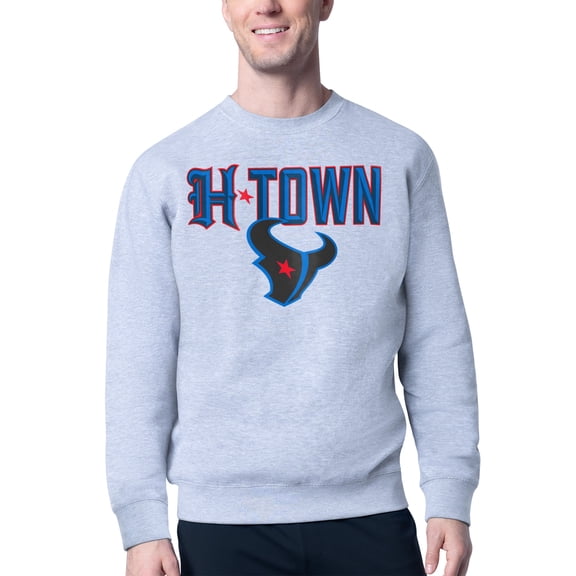 Men's Starter Heather Gray Houston Texans H-Town Graphic Fleece Pullover Sweatshirt