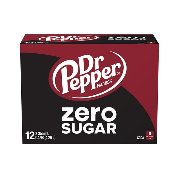 Dr Pepper Zero Sugar Soda 12 x 355 mL, Cans, 12x355mL