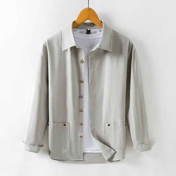 Dgankt Men's Shirts Fashion Casual Solid Color Turndown Collar Button T-Shirt Long Sleeved Cardigan Shirt,Size L-5XL