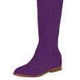 thumbnail image 2 of YDN Women's Round Closed Toe Flats Knee High Boots Low Heel V Cut Side Zipper Riding Boots Casual Party Shoes Size 7 Purple, 2 of 4