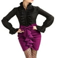 thumbnail image 3 of Women Vintage Victorian Button Down Trumpet Sleeve Tops High Neck Frilly Ruffle Shirt Blouse, 3 of 4