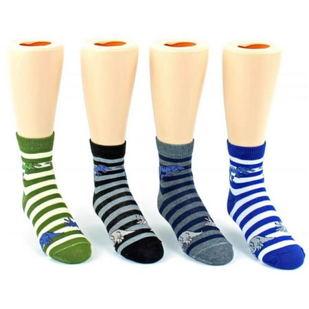 Toddler's Novelty Crew Socks - Striped Dinosaur Print - Size 2-4 Case ...