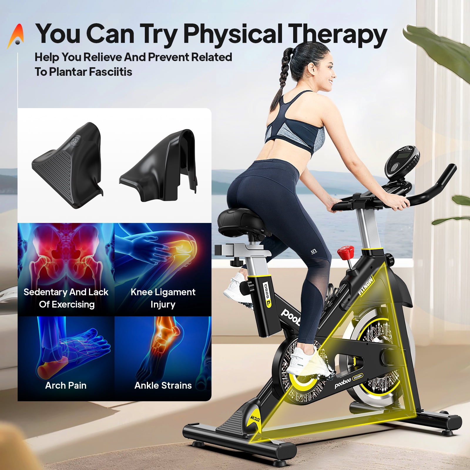 Pooboo Exercise Bikes Cardio Workout Cycling Bicycle Training Indoor Cycling Bike Stationary Bike with LCD Monitor Weight up to 350 lbs