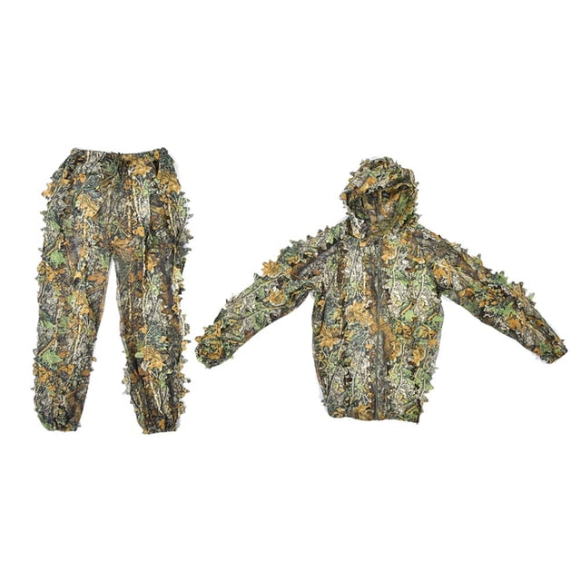 Traje de disfraz para niños, chaqueta militar de camuflaje de hoja, conjunto de pantalones para caza, observación de aves, altura verde inferior a 1,55 m