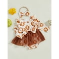 thumbnail image 5 of Baby Toddler Girls Thanksgiving Romper Dress 0 3 6 12 18 Months Flying Sleeve Turkey Print Jumpsuit with Headband, 5 of 9