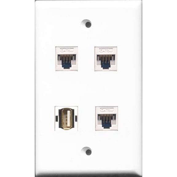 RiteAV - 1 Port USB A-A 3 Port Cat5e Ethernet White Wall Plate