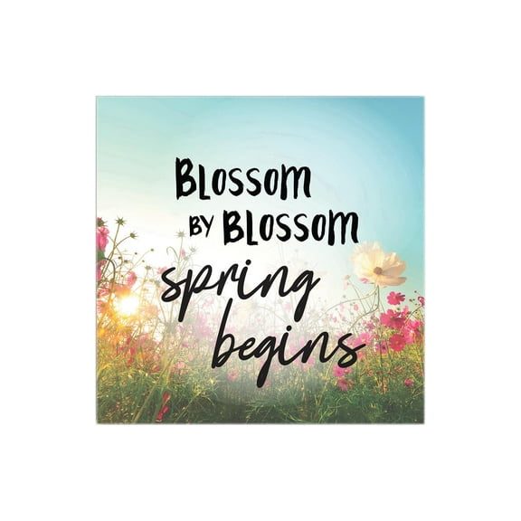 Spring Begins Sunlit Pink Floral 12 x 12 Wood Wall Sign Plaque