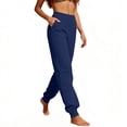 thumbnail image 5 of iHPH7 Women's Cotton Linen Jogger Pants High Rise - Relaxed Tapered Fit Cuffed Ankles Pockets Breathable Casual Summer Lounge Lightweight Comfortable Travel Everyday Style Navy XXL, 5 of 8