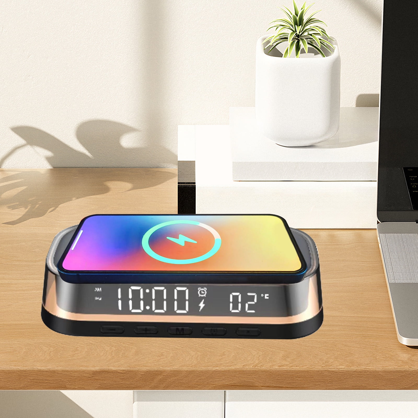 Summer Savings! Alarm Clock with Wireless Charger, InsCrazy 4 in 1 Wireless Charger Digital Clock Temperature Display LED Night Light Wireless Charging for IOS and Android Birthday Gifts