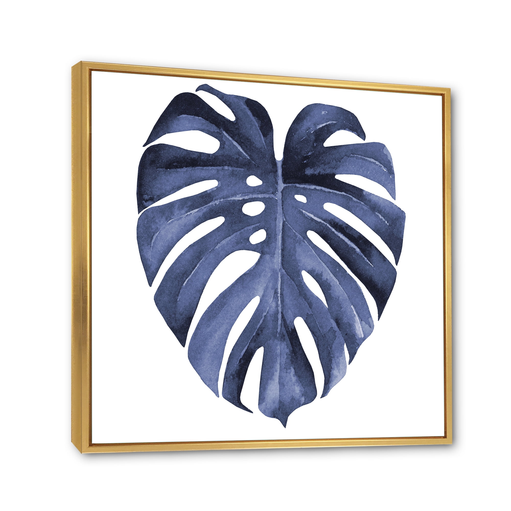 Designart 'Blue Watercolour Tropical Leaves III' Traditional Framed Canvas Wall Art Print
