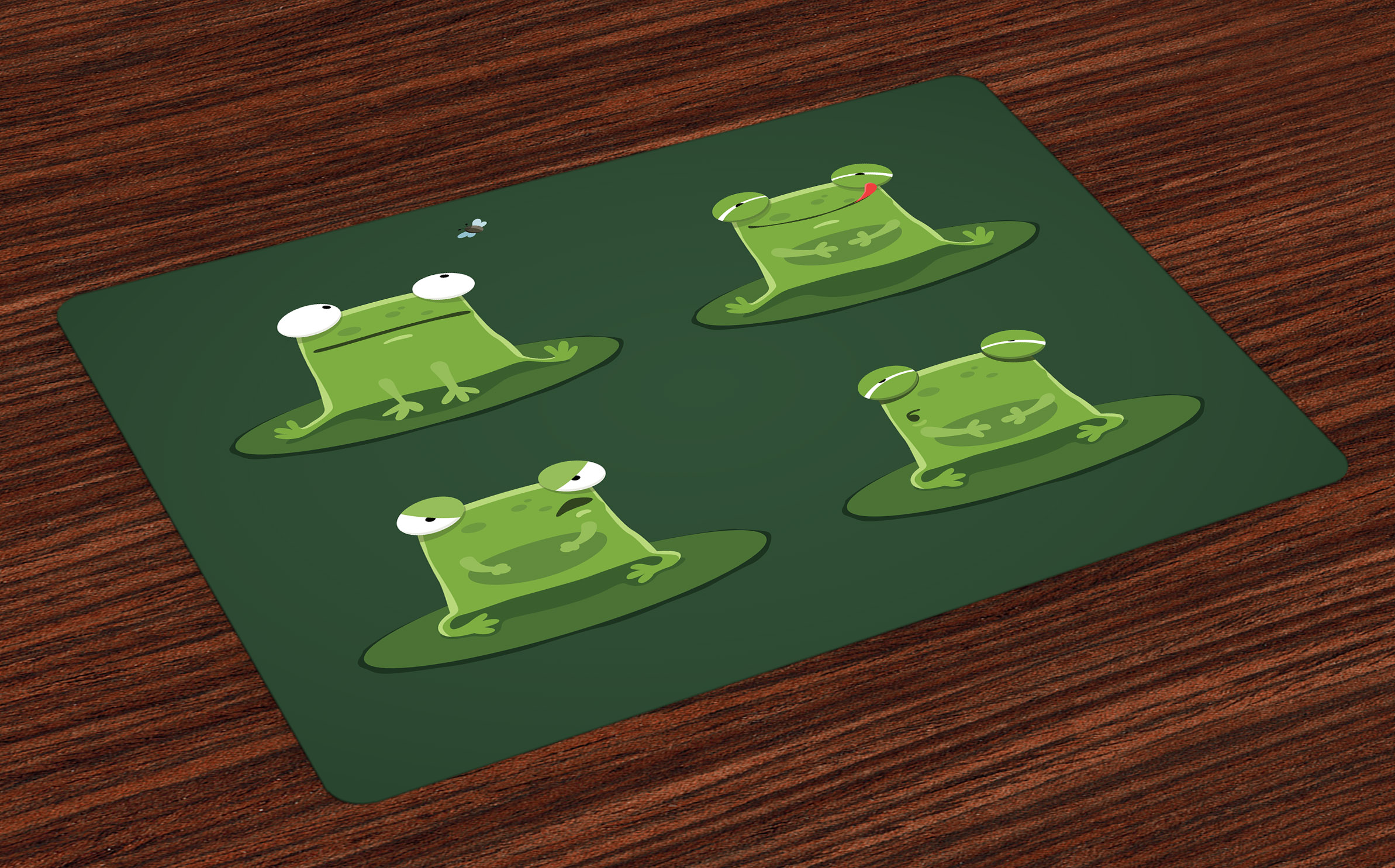 Funny Placemats Set of 4 Funny Muzzy Frog on Lily Pad in Pond Hunting Tasty Fly Expressions