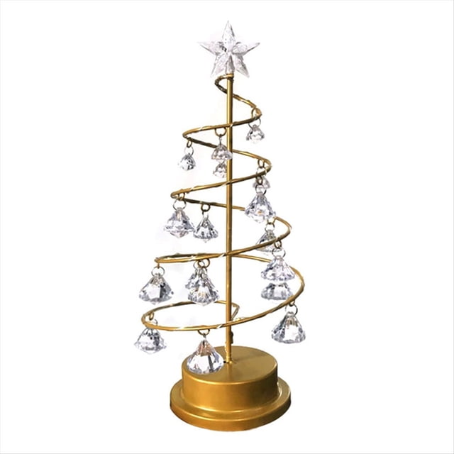 Lámpara de Árbol de Navidad de Cristal de Metal Navideño Árbol de Cristal de Mesa de Navidad con Luces LED Decoraciones para Árboles de Navidad L