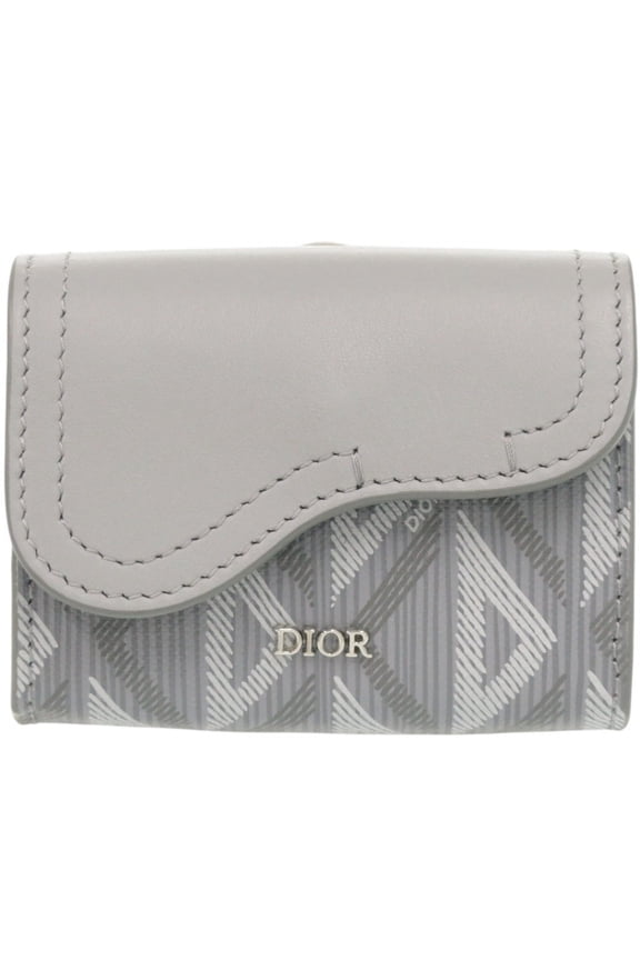 Pre-Owned Christian Dior Dior Saddle CD Diamond Leather Grey Business Card Holder/Card...