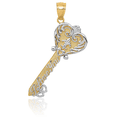 thumbnail image 3 of 14K Solid Two Tone Yellow White Gold I Love You Antique Filigree Heart Key Necklace Chain Pendant Charm, 3 of 7
