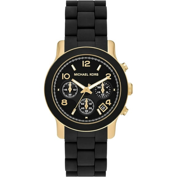 Michael Kors Runway Chronograph Black Silicone Ladies Watch