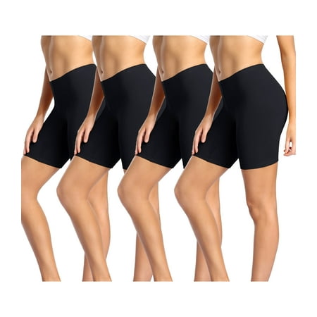 wirarpa Women s Cotton Boy Shorts Underwear Anti Chafing Soft Biker Short Plus Boy Shorts Panties Black 4 Pack Size 7