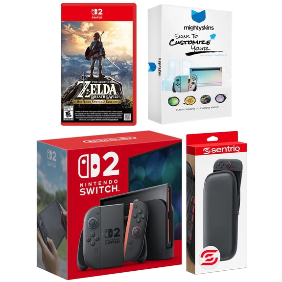 Nintendo Switch 2 Video Game Console with Legend of Zelda Breath of the Wild, MightySkins Code and Protective Case Bundle