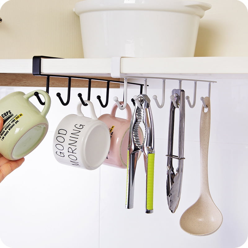Kitchen Tools Cupboard Storage Shelf Hook 6 Hooks Under-Cabinet Hanger Rack 
