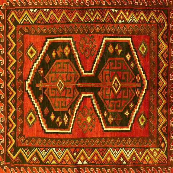 Ahgly Company Machine Washable Indoor Square Persian Yellow Traditional Area Rugs, 6' Square