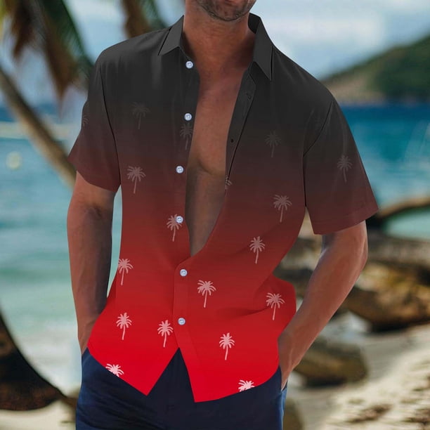 Blusa y camisa de manga corta con cuello vuelto Camisa casual para hombre Camisa de bolos vintage de manga corta Camisas de verano de playa cubana Camisa con botones Blusa para hombre Poliéster