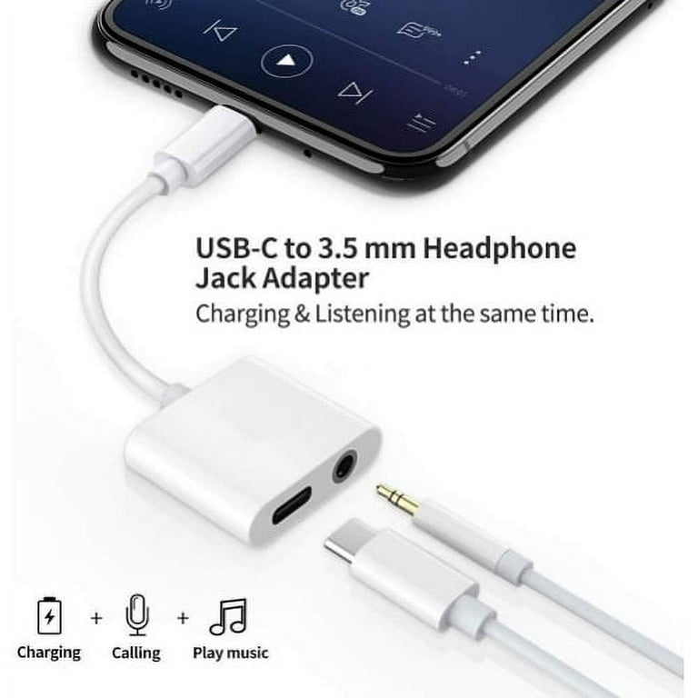 Earphone USB-C Headphone Adapter for Samsung Galaxy A73 5G A53 5G A33 5G Phones - 3.5mm Jack Type-C Charger Port Splitter Mic Support, White