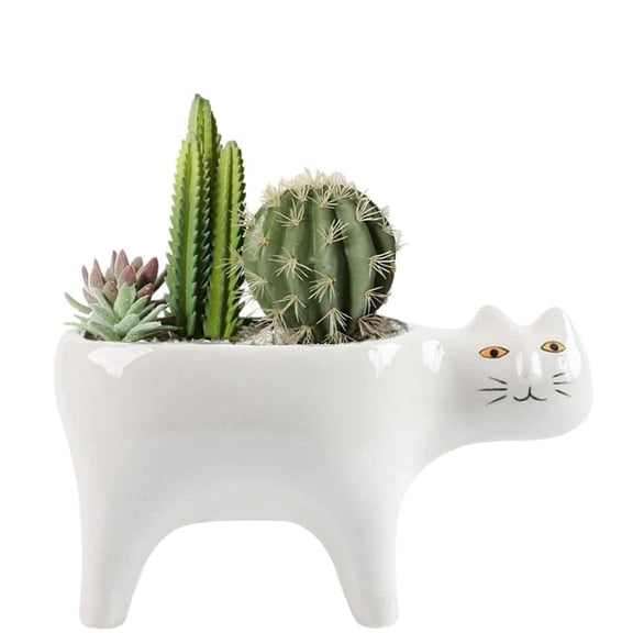 SeekLGT Cat Planter Ceramic Succulent Pot Mini Flower Pot Cartoon Design Cactus Planter for Desk Windowsill Home Office Decoration Small Indoor Plants Gift