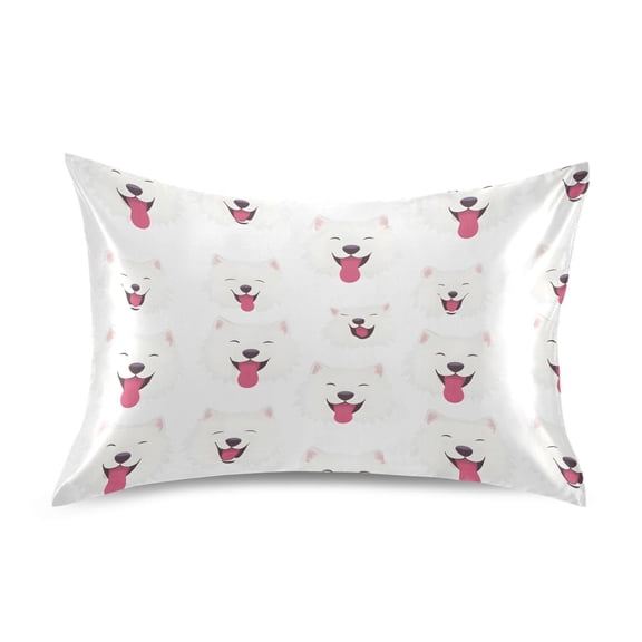 Smiling Samoyed Standard Size Satin Pillowcase 20''x26'' Double-Sided Print Soft Wrinkle Resistant