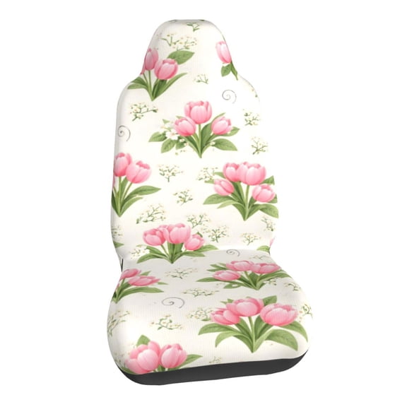 Pink Tulip Floral Car Seat Covers Stretch Car Seat Protectors Universal Fit