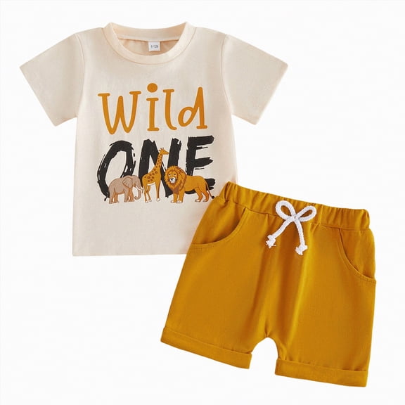 TOWED22 Toddler Kid Boy Summer Clothes 2pcs Cartoon Turtle Round Neck Short Sleeve Top Shirt Casual Drawstring Shorts Outfits(Beige,12-18 M)