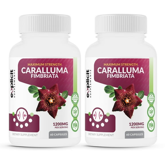Pure Caralluma Fimbriata 1200mg Max Strength – Appetite Suppressant, Increase Fat Burn, Weight Loss Supplement, Non-Stim - for Men & Women – 2 Pack