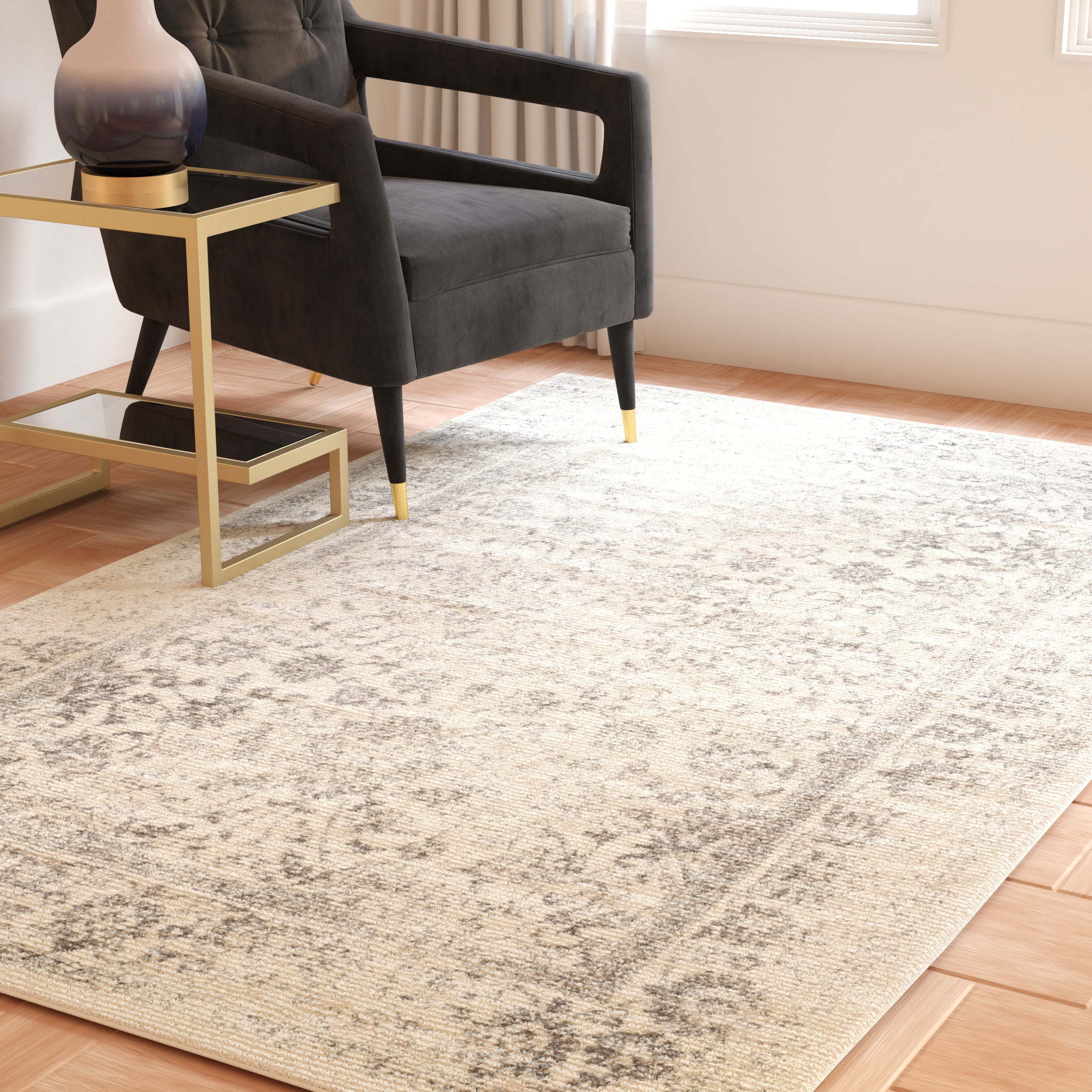 SAFAVIEH Adirondack Wyatt Traditional Distressed Area Rug, Ivory/Silver, 4' x 6' - Transitional Modern Design, Ivory & Silver, Ideal for Living Room, Bedroom, Dining Space, Entryway, Bathroom, Bedsid
