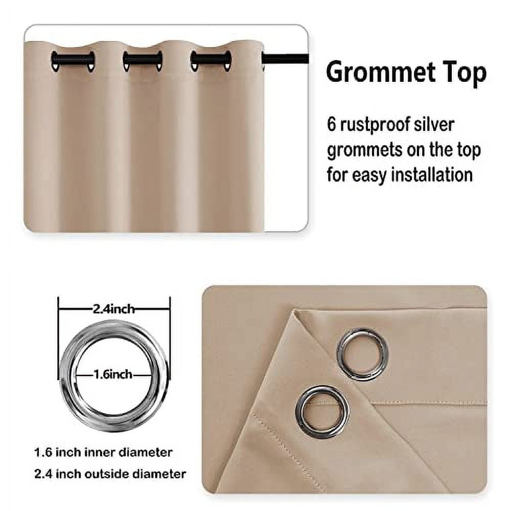 DWCN Blackout curtains for Bedroom with Tiebacks - Room Darkening Privacy Grommet Top Window Curtains for Living Room, 42 x 63 inch Length, Beige, Set of 2