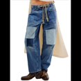 thumbnail image 2 of Pantalones Vaqueros Holgados de para Mujer, de Tiro Bajo, con Parches y Pernera y Bolsillos. Azul XL, 2 of 7