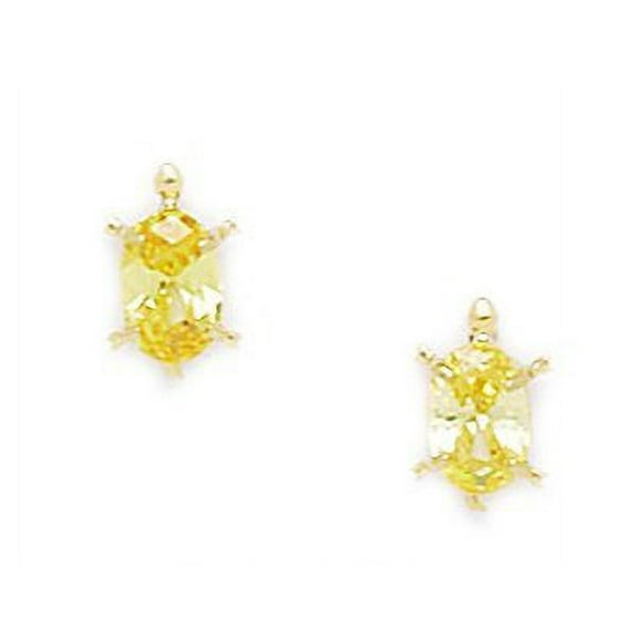 14k Yellow Gold November Yellow 6x4mm CZ Turtle Screw-Back Earrings - Measures 9x6mm