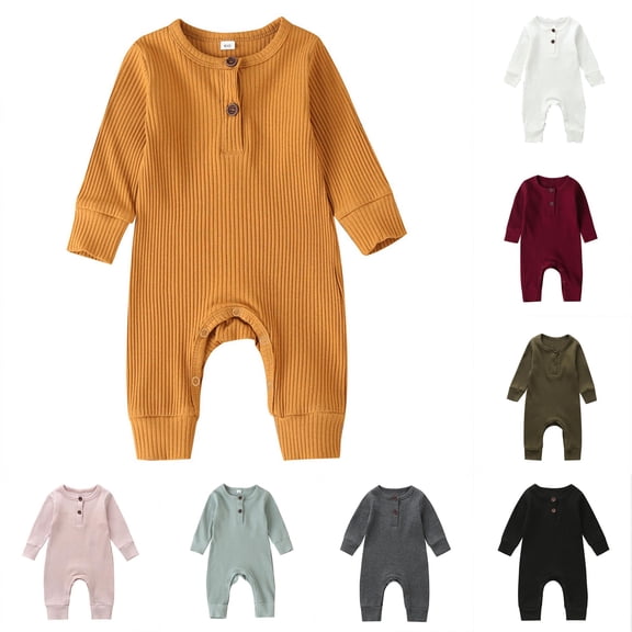 Rhuody Girl Onesies Winter O Neck Long Sleeve Solid Color Bodysuits Jumpsuit Outwear 0-3 Months J