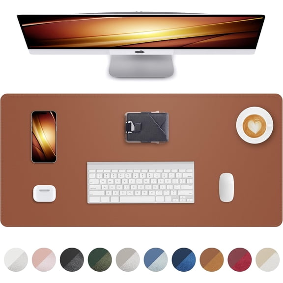 Leather Mouse Pad & Desk Blotter Mat - Non-Slip PU Laptop Desk Pad, Waterproof Writing Pad for Office & Home (Brown, 36" x 17")
