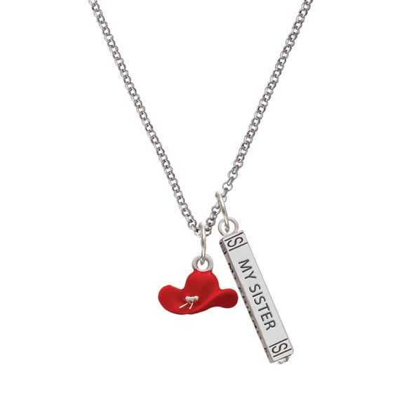 Delight Jewelry Silvertone Red Cowboy Hat Silvertone Always My Sister Bar Charm Necklace, 23"
