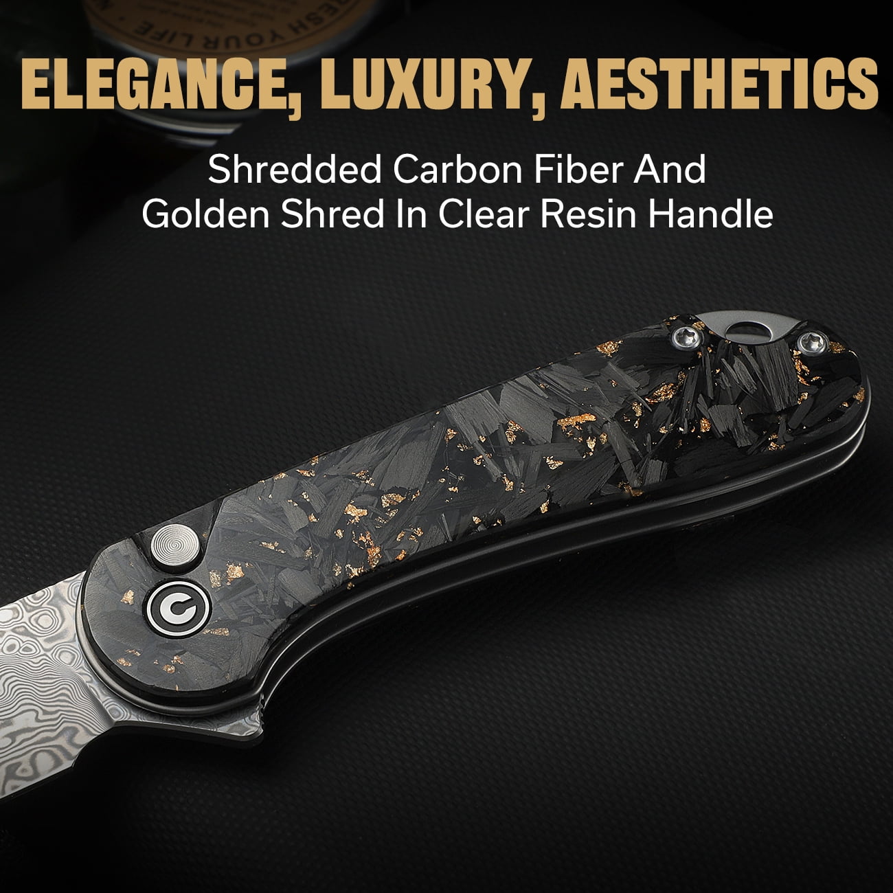 CIVIVI Elementum II Pocket Folding Knife, 2.96" Damascus Blade Knife C18062P-10