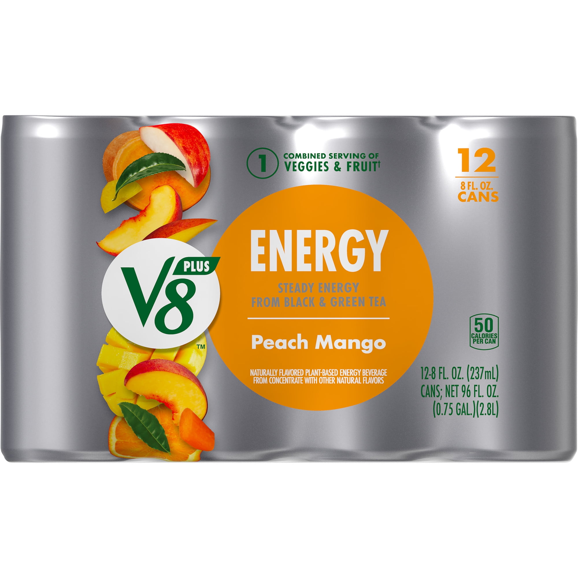 V8 +ENERGY Peach Mango Energy Drink, 8 FL OZ Can (Pack of 12) - Walmart.com