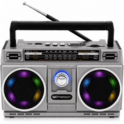 Emerson Portable Bluetooth Radio Boombox with 4-Band AM/FM/TV/SW Shortwave Radio, Rechargeable Battery, USB & TF Card MP3 Playback, and LED Color Lights