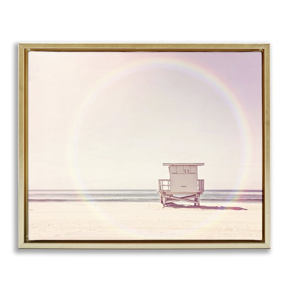 Stupell Industries Traditional Rainbow Beach Hut Photography Gold Floating Frame Canvas Art, 31 x 25, by Sisi and Seb