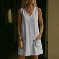 thumbnail image 6 of Levmjia Women's Summer Sleeveless Striped Dress V Neck Casual Loose Fit Shift Dress with Pockets Cute A Line Summer Dress Beach Vacation Daily Wear, 6 of 7
