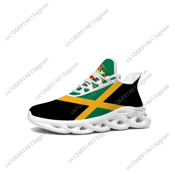 Zapatillas deportivas planas con bandera de Jamaica para hombre y mujer, deportivas de alta calidad con cordones de malla, hechas a medida, color blanco