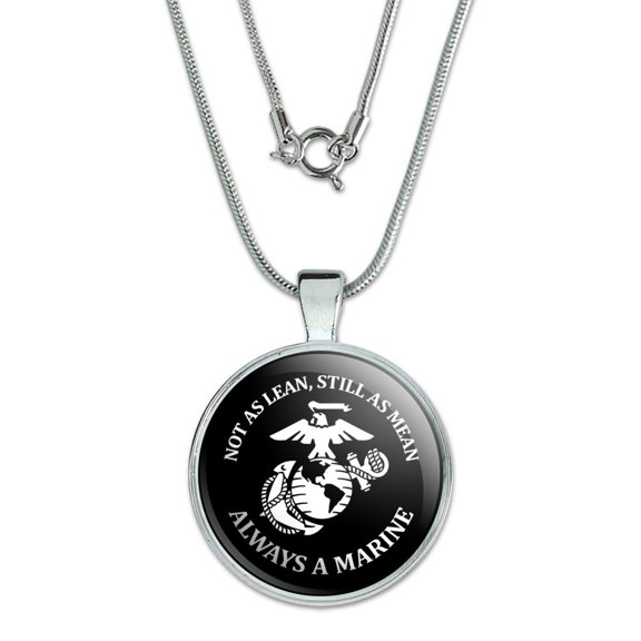 Not as Lean Still as Mean Always a Marine USMC White Black Officially Licensed 1" Pendant with Sterling Silver Plated Chain