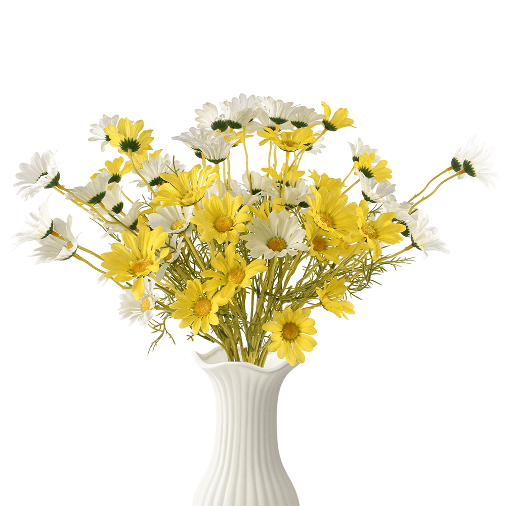 Hagao Artificial Daisy Flowers, 12 Bunches, 21in Yellow and White Faux Daisies