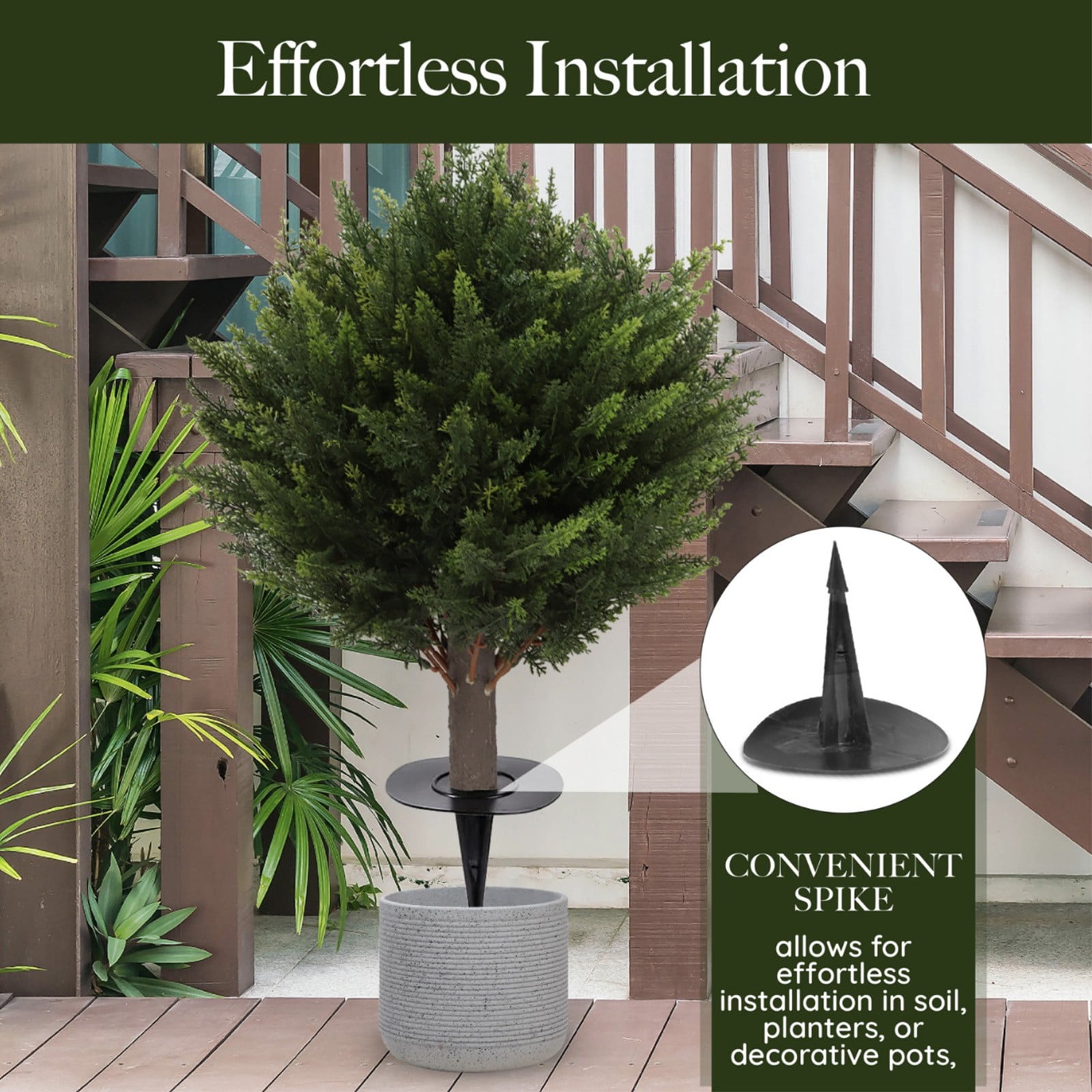 Stijggn Artificial Cedar Topiary Trees with Ground Spike New Years Decorations 2026 UV Resistant Fake Evergreen Bushes Shrubs Trees Artificial Plants Realistic Faux Cedar Plants for Indoor/Outdoor