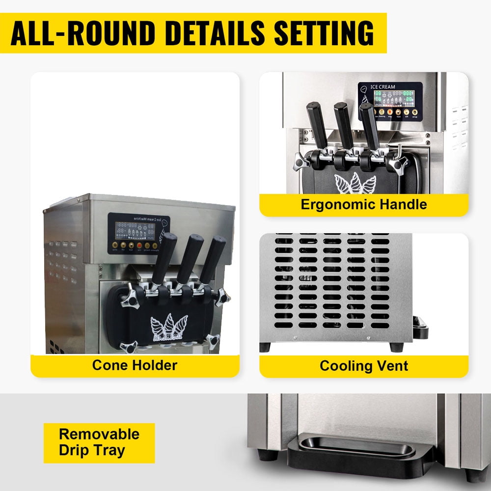Commercial Stainless Steel Ice Cream Machine 3 Flavor Soft Ice Cream Maker With LED Display Screen