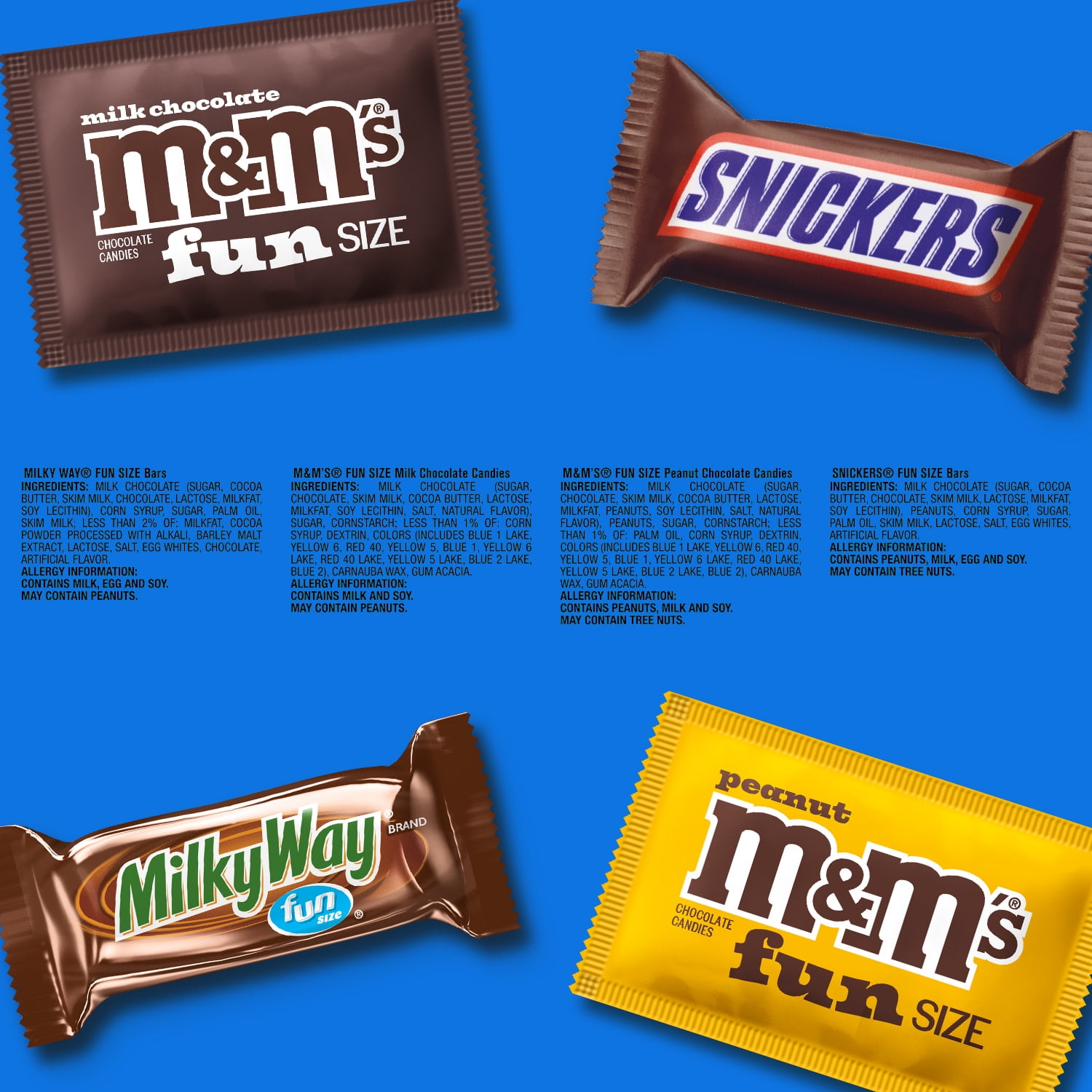 (4 pack) M&M's, Snickers & Milky Way Fun Size Chocolate Candy Variety pack - Bulk Bag