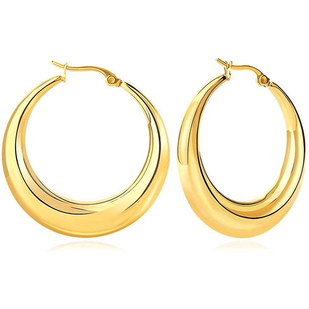 Pendientes de aro pequeños y gruesos chapados en oro de 14 quilates, delicados pendientes de aro abiertos minimalistas para mujer, regalo de 2 pares de aros -